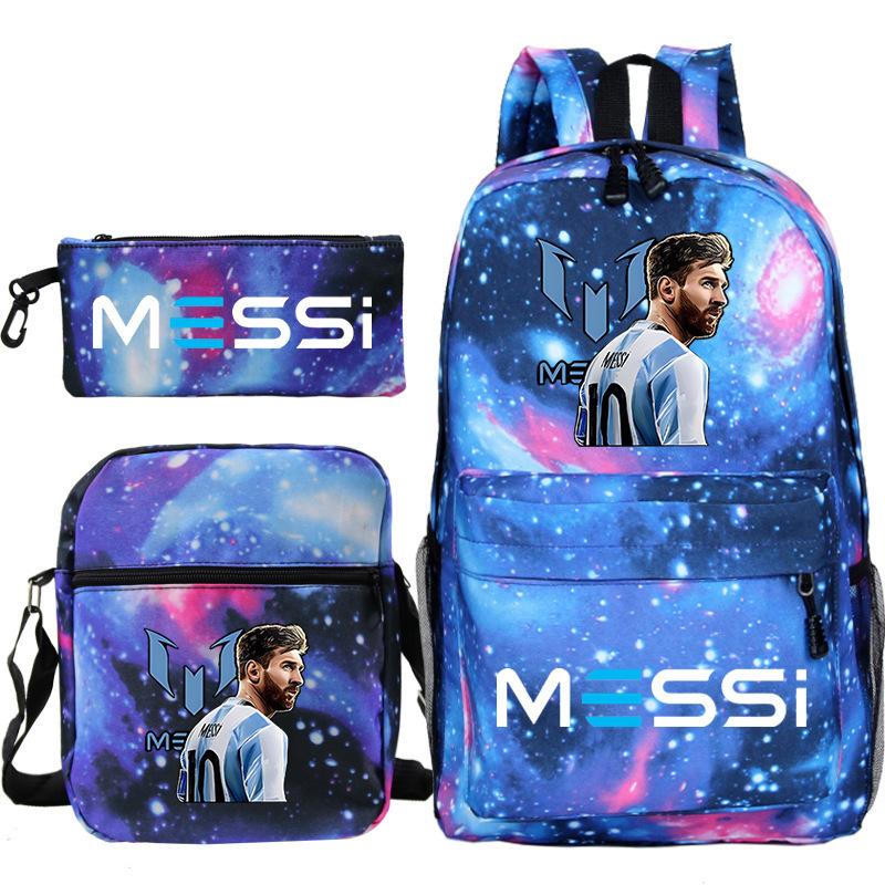 Voetballer Messi Randprint Basisschool en Middelbare Scholieren Schooltas Drie Delen Kinderrugzak three-piece set