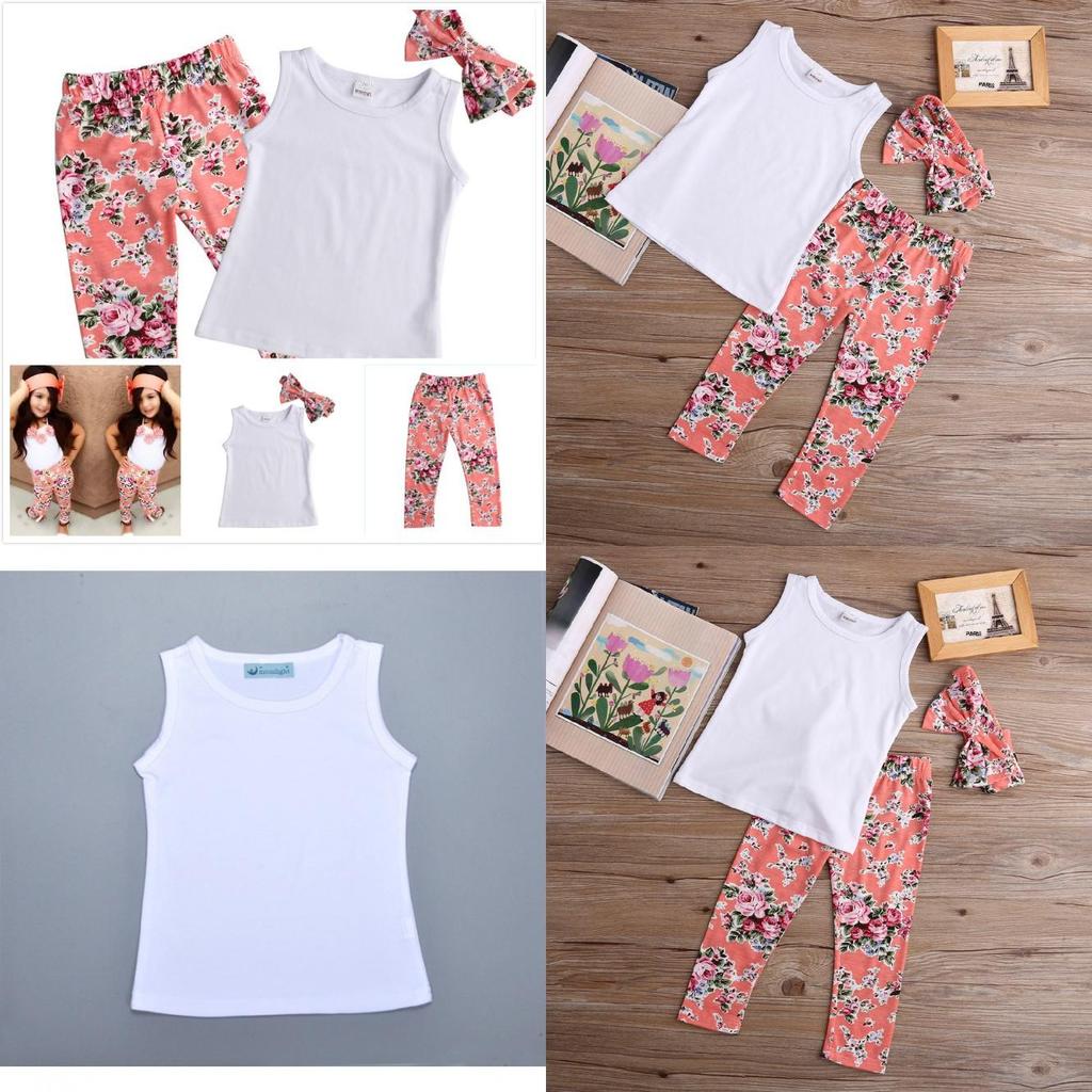 Adorable Toddler Girls Kids Floral Tops Pants Trousers Headband 3pcs Outfits Set Clothes