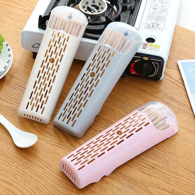 Wall-Mounted Kitchen Chopstick Holder with Lid - Plastic Storage Rack & Drainer