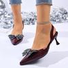 Fashion Fashion Bow-Knot Med Heel Sandals for Women Summer Thin Heel Pointed Toe Sandal Woman Luxury Slip On Plus Size Sandalias Mujer