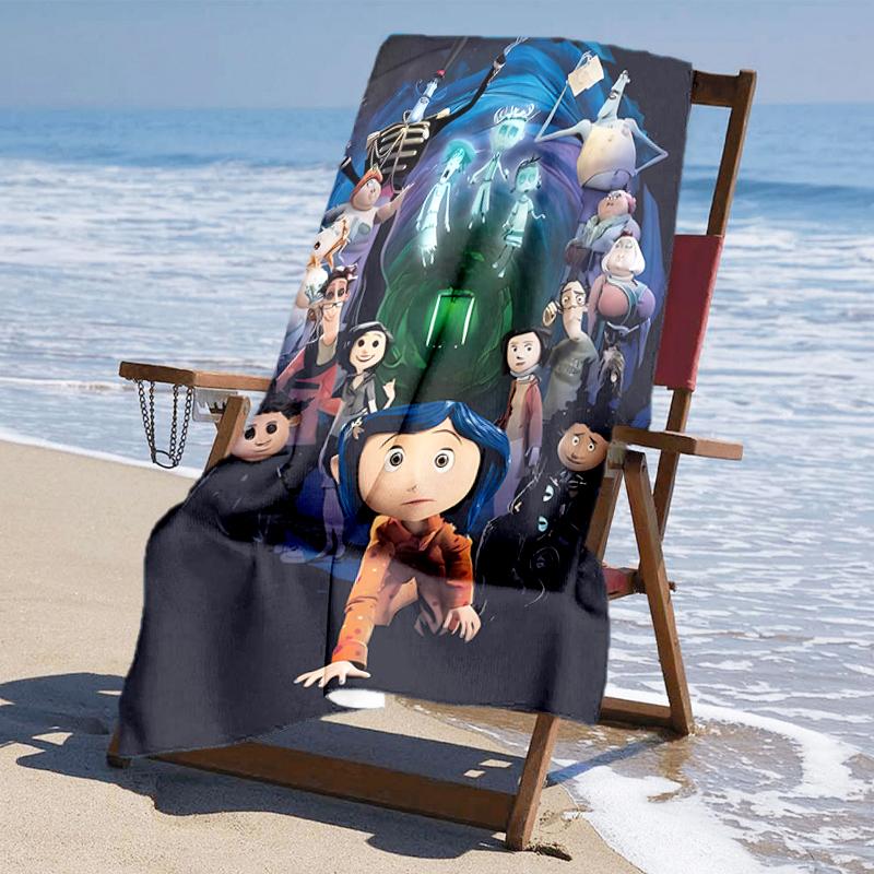 Ultra-Soft Beach Towel with Coraline Theme,Ideal for Pool - Camping, Diving - Perfect Travel Essential, Vibrant Beach Towel.