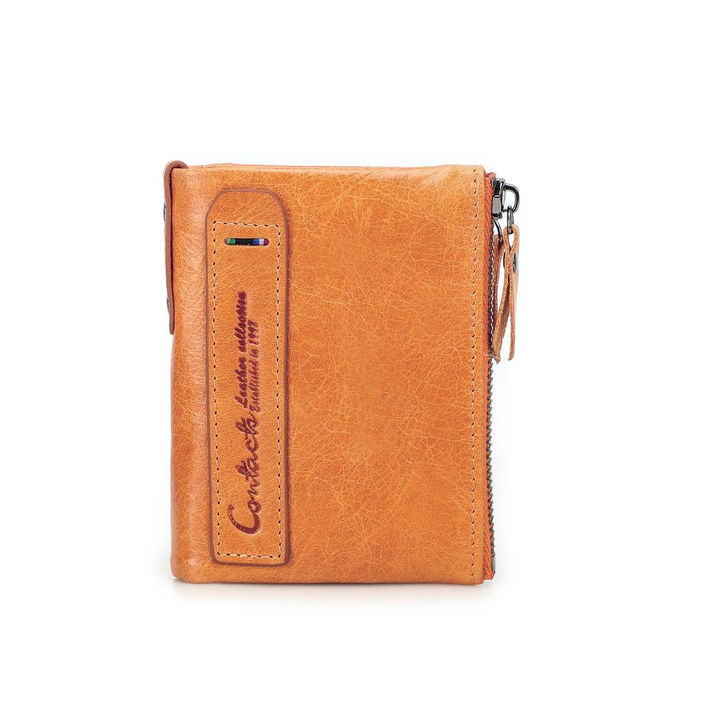 CONTACT'S Echtes Leder Vintage Geldbörse Herren Kurzes Münzfach RFID Kartenhalter Unisex Kleine Geldbörsen Hohe Qualität Designer Geschenk für Freund oder Familie