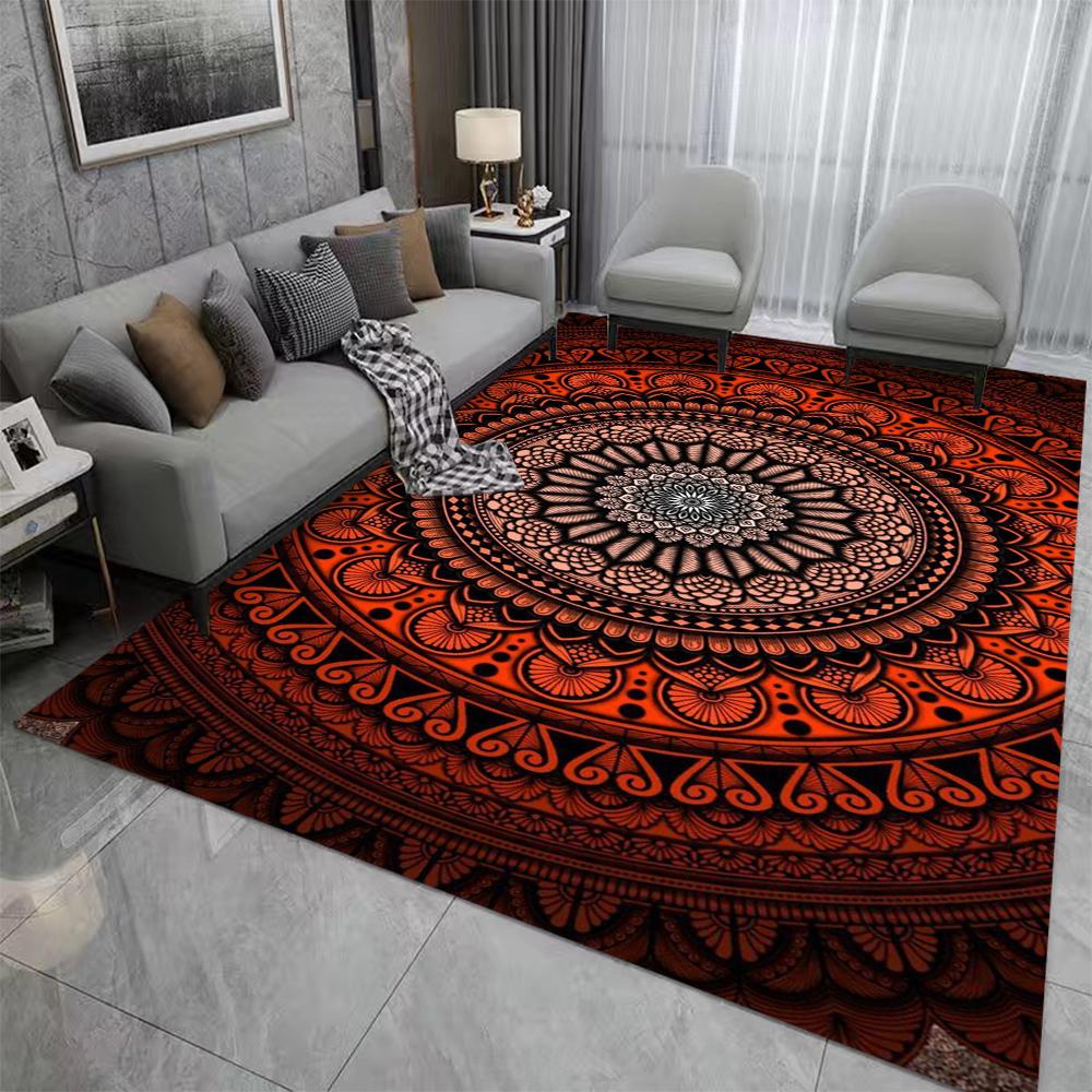 Mandala Pattern Carpet Mat Rug Bohemian Style Vibrant Colors Symmetrical Design Durable Home Decoration Living Room Floor Mat