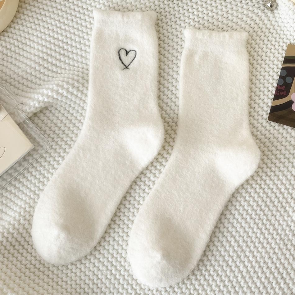Women s Warm Fleece-Lined Long Socks – Autumn/Winter Heart-Shaped Solid Color Sleep Socks Thickened Warm Women s Socks