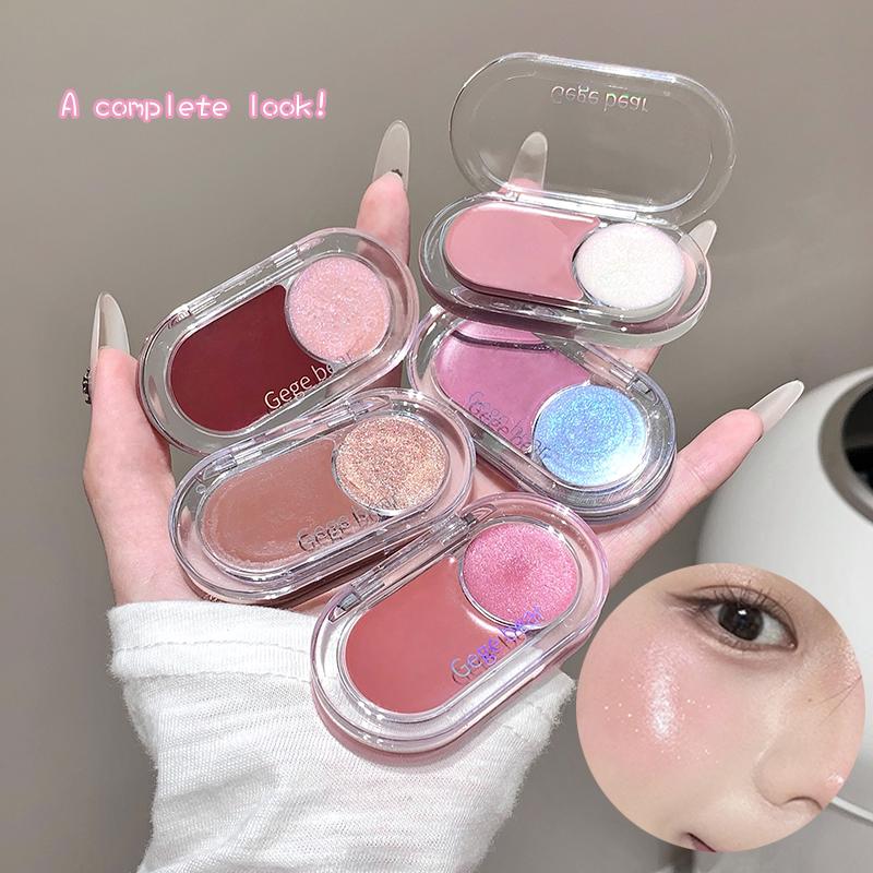 GEGE BEAR Glow-Blush Duo Stick 3.8g Cream-To-Pearl Dewy Flush & Highlighter 2-In-1 Portable Bear Case