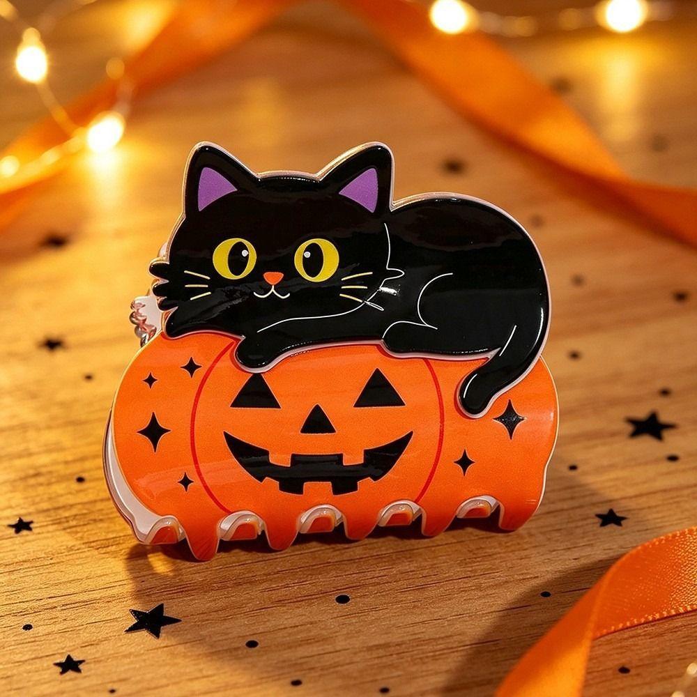 Cute Animal Pumpkin Shark Clip Strong Hold Black Cat Hair Claw Halloween Hair Claw Thick Hair