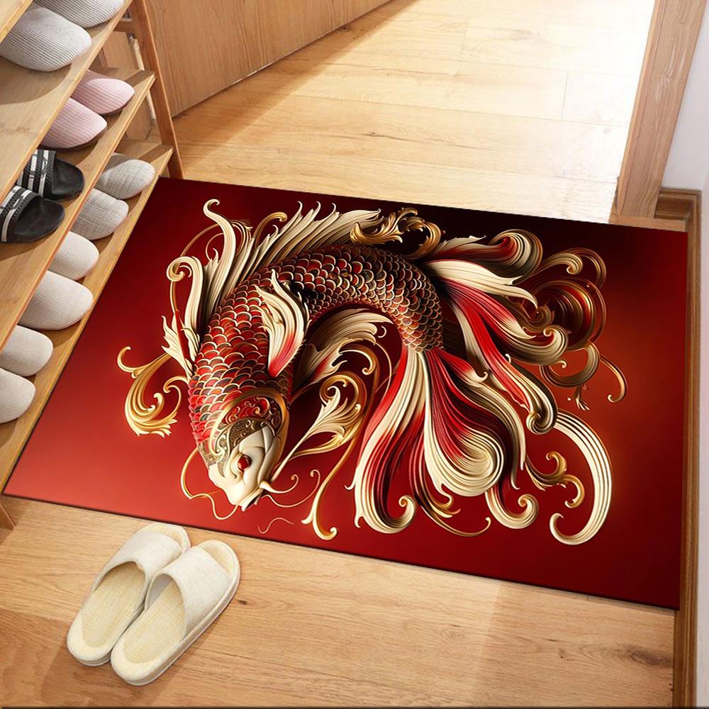 Koi Fish Swimming In Water Floor Mats for Living Room, Bedroom and Room Decoration Are Suitable for Gifts.