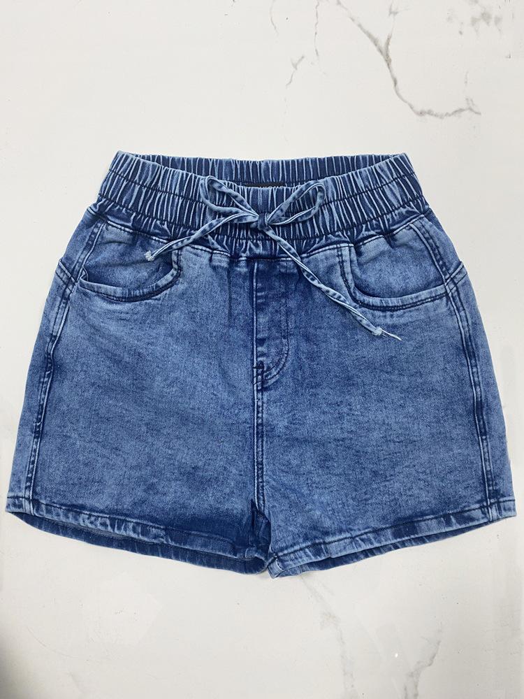 2025 Spring/Summer High-Waisted Elastic Slim-Fit Lace-Up Denim Shorts