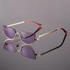 Fashion Retro Semi-Rimless Oval Shades Women'S New Trendy Korean Style Travel Sunglasses Punk Metal Cat Eye Sunglasses Uv400
