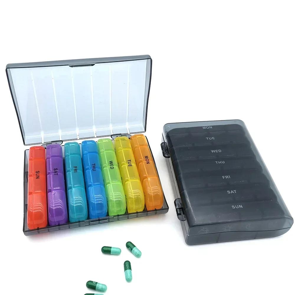 Pill Cases Box Organizer 7 Days 28 Grids 4 Times Portable Travel with Large Compartments for Vitamins Medicine Tablet Fish Oils