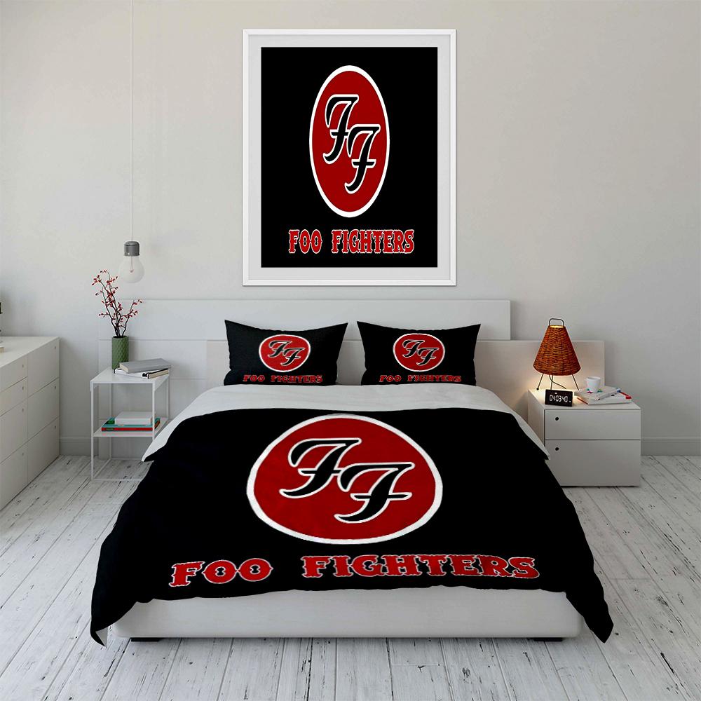 Foo Fighters Negro Rojo Juego de Cama Juego de Cama (1 funda nórdica, 2 fundas de almohada, edredón no incluido)