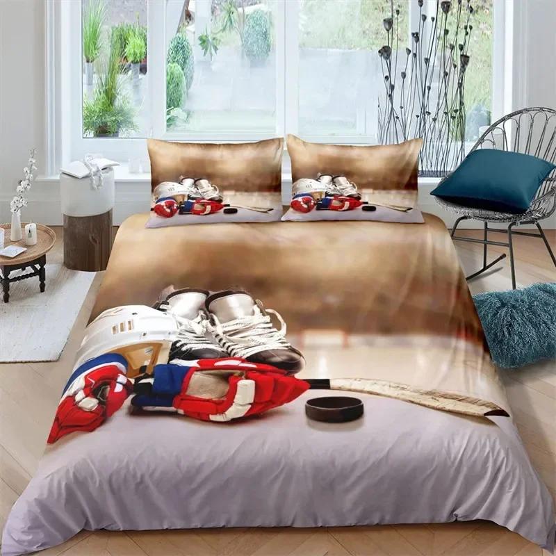 Ice Hockey Duvet Cover Hockey Comfortable Duvet Quilt Cover Pillowcase Bedding Set Children Bedroom Decoration Home Textile