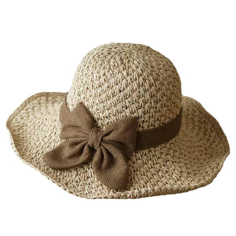 Women Summer Straw Hat Wide Brim Sun Hat With Simple Bowknot Casual Fisherman Cap Fresh Beach Sun Protection