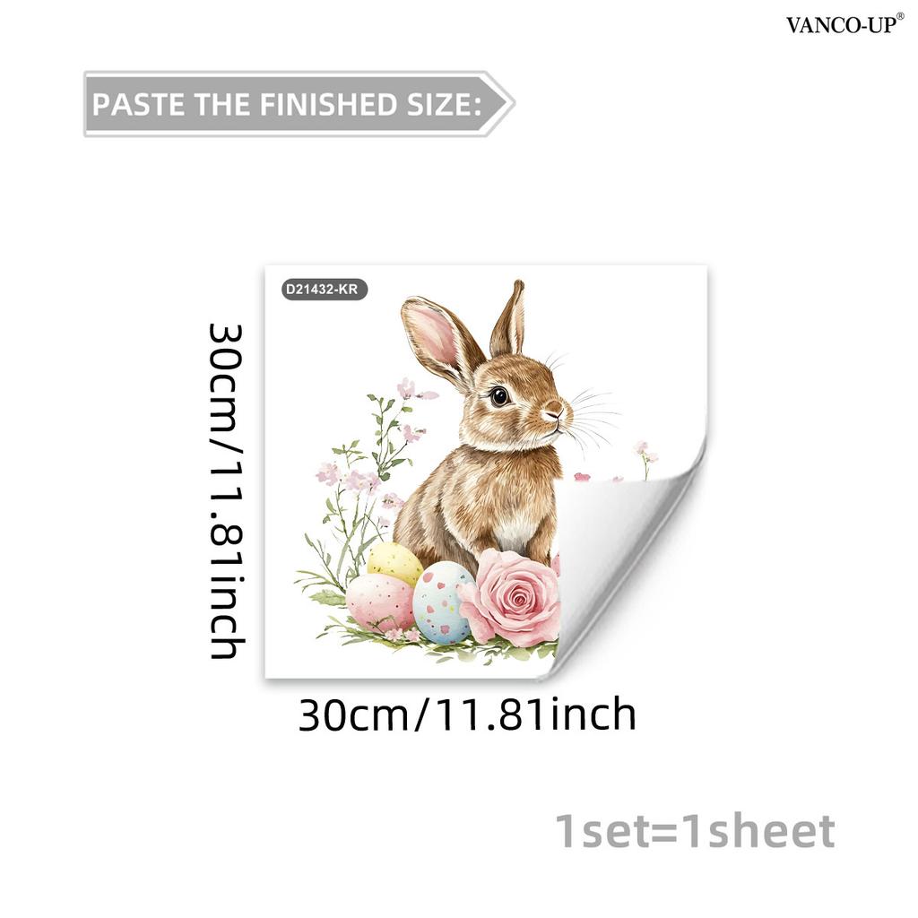 Easter Window Stickers, Creative Cute Floral Bunny Eggs Decor, Static Cling Glass Decals for Bedroom Living Room Holiday Decoration