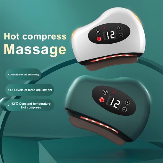 Electric Gua Sha Massage Tool 12-Level Vibration And Heating Red Light Therapy Device Portable Stone Scraping Board for Body