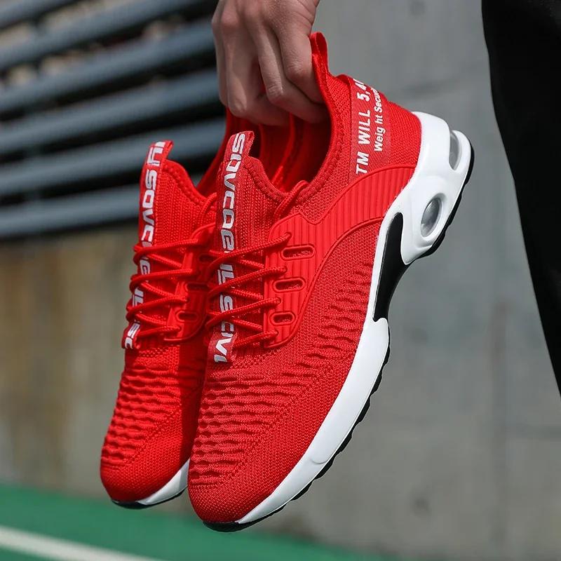 

Модная мужская обувь Дышащая сетка Модная легкая обувь для ходьбы на плоской подошве Теннисные кроссовки Уличная обувь для бега Фитнес Скейтборд лето 39 красный