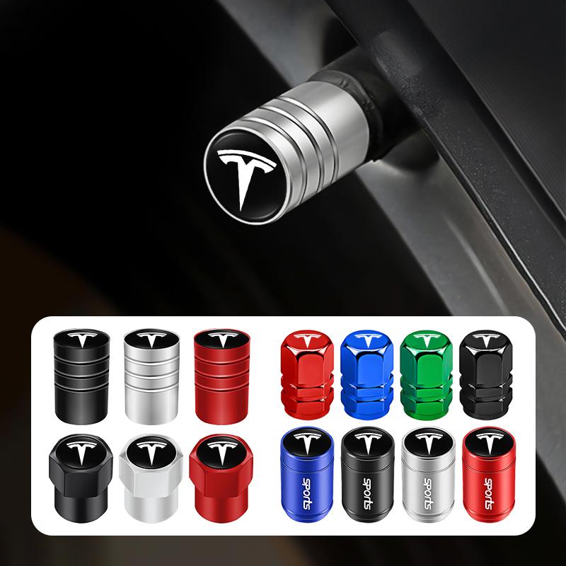 4Pcs Car Wheel Valve Cover Aluminum Alloy Auto Valves Cap For Tesla Model-Y Model-3 Model-X Model-S Cybertruck Roadster SpaceX