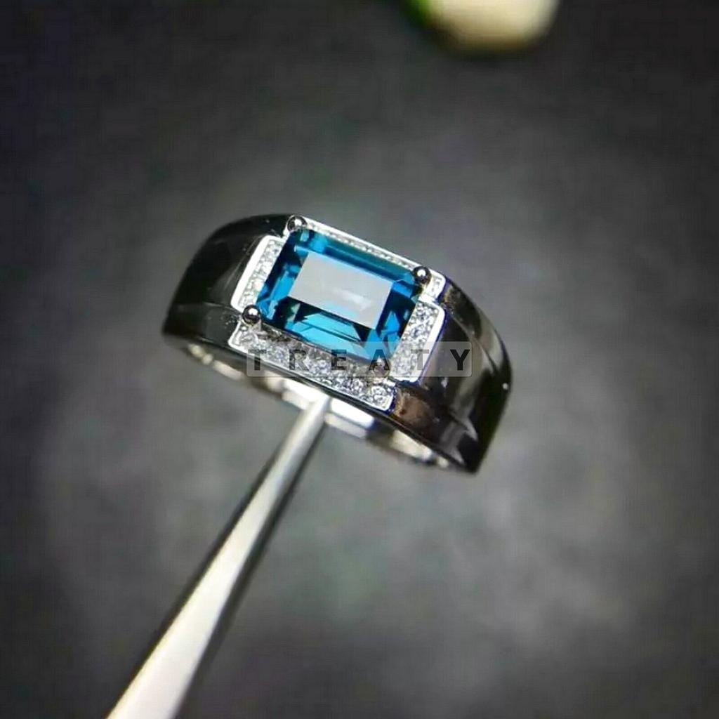 Blue Topaz Emerald Cut Gemstone With 925 Sterling Silver Ring For Men's #35 JL375718203675