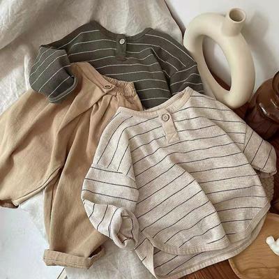 Children's Spring and Fall Bottoming Shirt Middle and Small Children Striped Loose Comfortable Tops