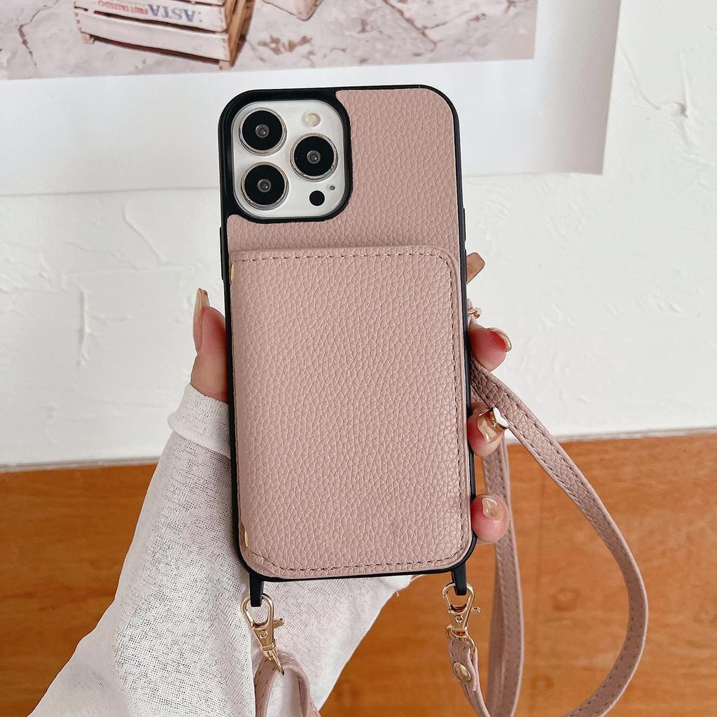 Crossbody Leather Wallet Cards Solt Case For iPhone 16 Pro Max 15 Plus 14 13 12 11 Long Lanyard Bag Pocket Lichee Pattern Cover