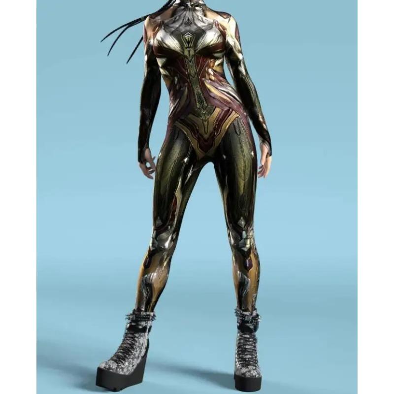 

Супер крутой механический доспех, женский комбинезон в стиле панк для косплея, эластичный костюм для праздника и вечеринки, необычные боди для выступлений, комбинезон зентай Kids XL 150cm