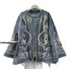 2026 Womens Denim Jacket Color Block Splicing Embroidered Streetwear Single-Breasted Long Sleeve Coat