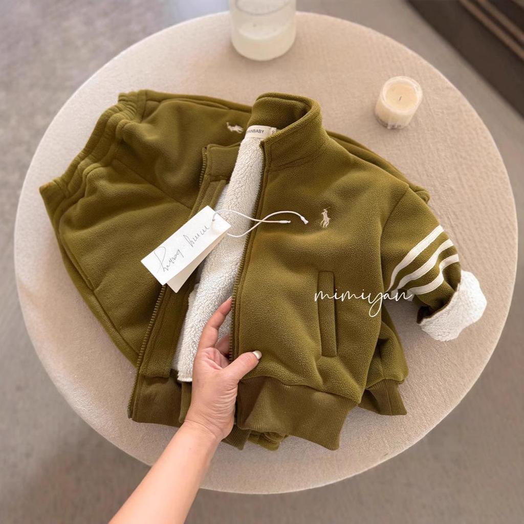 2024 Autumn/Winter Ollie Fleece Plush Jacket Set for Kids - Warm, Trendy, Casual Two-Piece Suit for Boys and Girls
