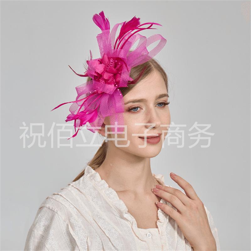 European and American feather headgear bridal hair accessories mesh yarn head flower top hat wedding decoration headgear head flower wholesale