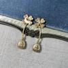 Osc Retro Gold Curved Hook Four-Leaf Clover & Teardrop Green Diamond Dangle Earrings for Women