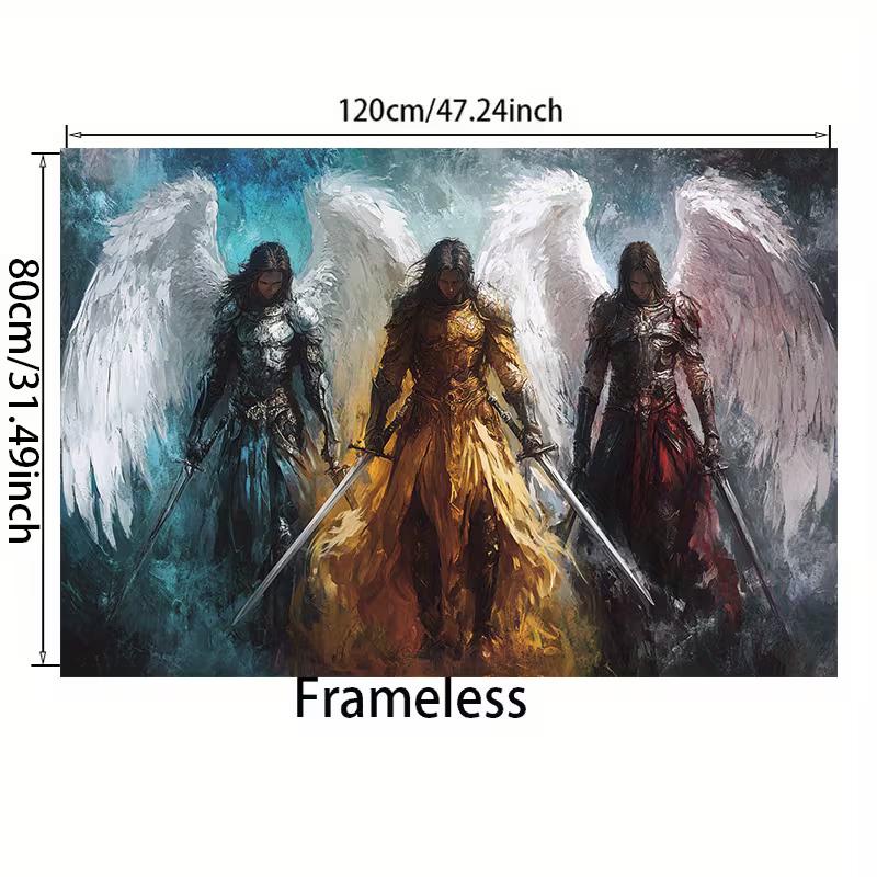 2D Epic Three Angel Warrior Backdrop for Dark Fantasy Style Home Portrait Photoshoot
