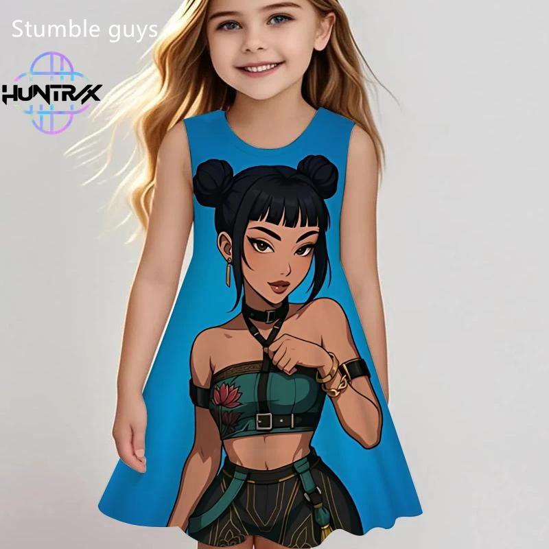 

Loose Round Neck Children s Clothing Fashion Printing Dresses Girls 13-14Y