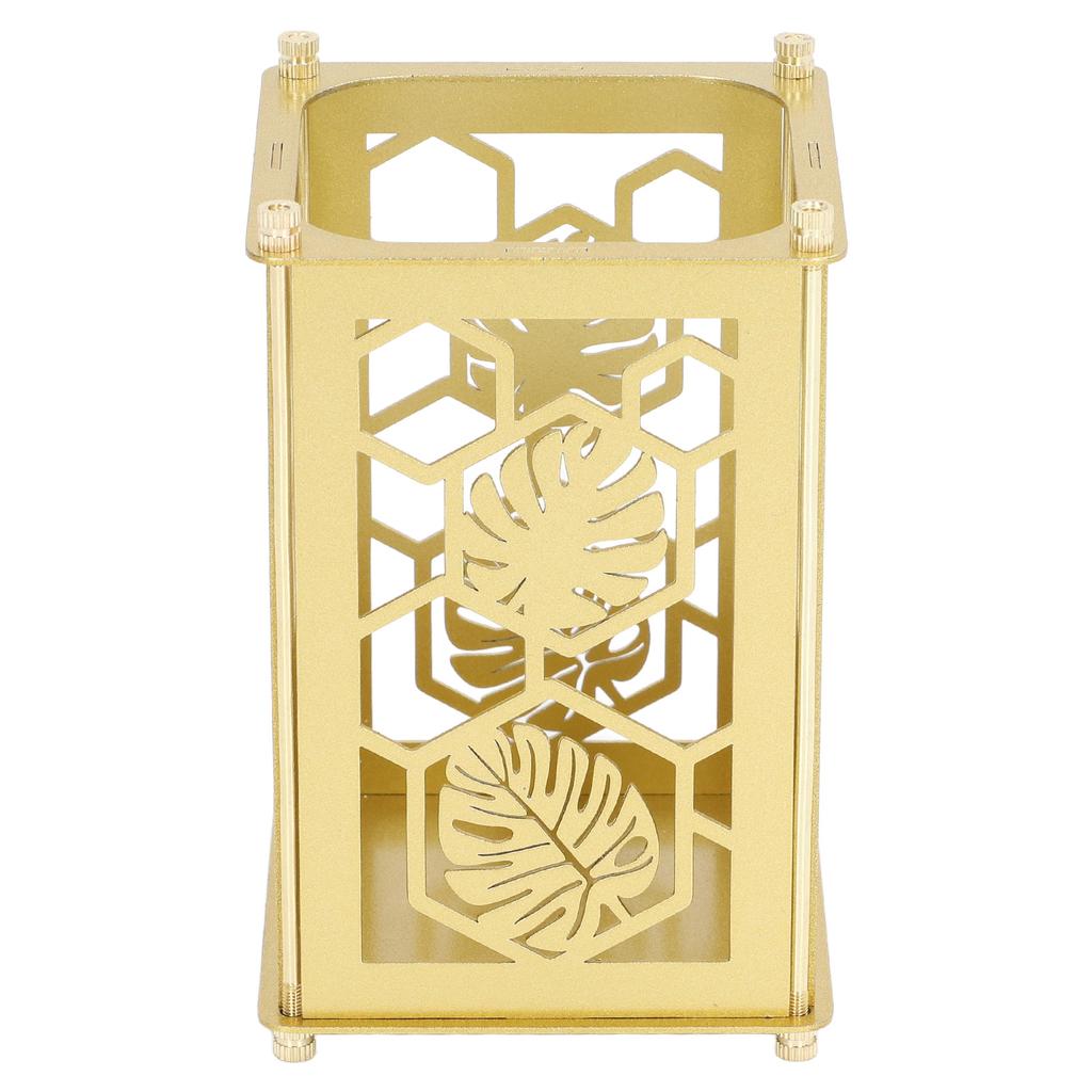 3 Pcs Gold Pen Holder Hollow Golden Monstera Pattern Desktop Metal Storage Container Office