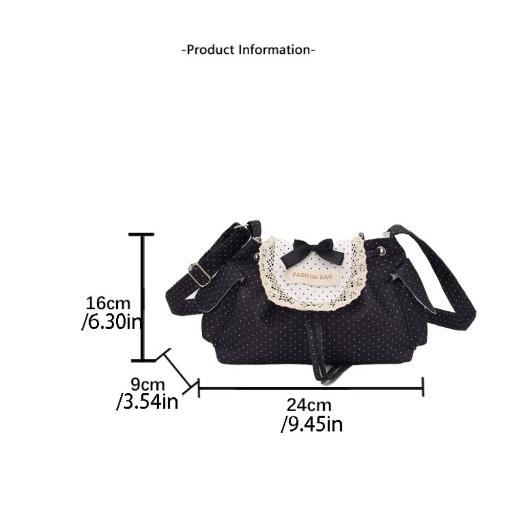 Korean Style Polka Dot Shoulder Bag Canvas Retro Underarm Bag Lace Bow Crossbody Bag Girls