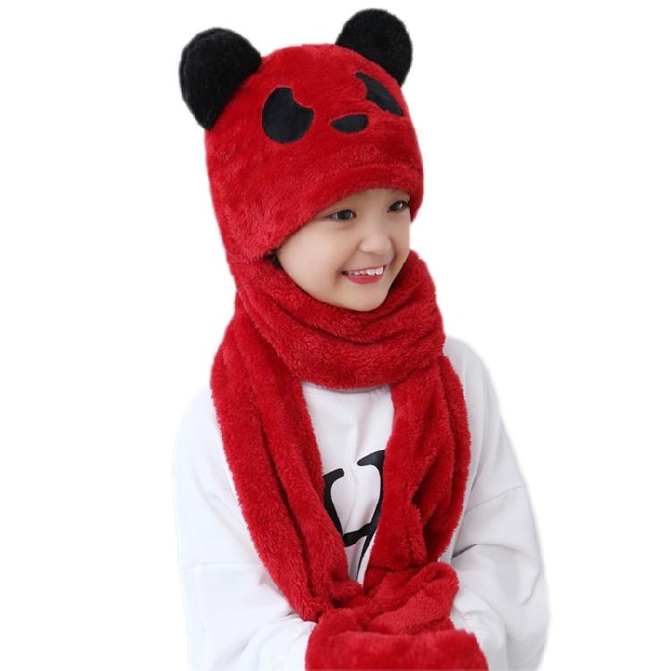 Kapuzenschal Mütze Nackenwärmer mit Tasche Fäustlinge Panda Ohren Kinder Plüsch Ohrenklappenmütze