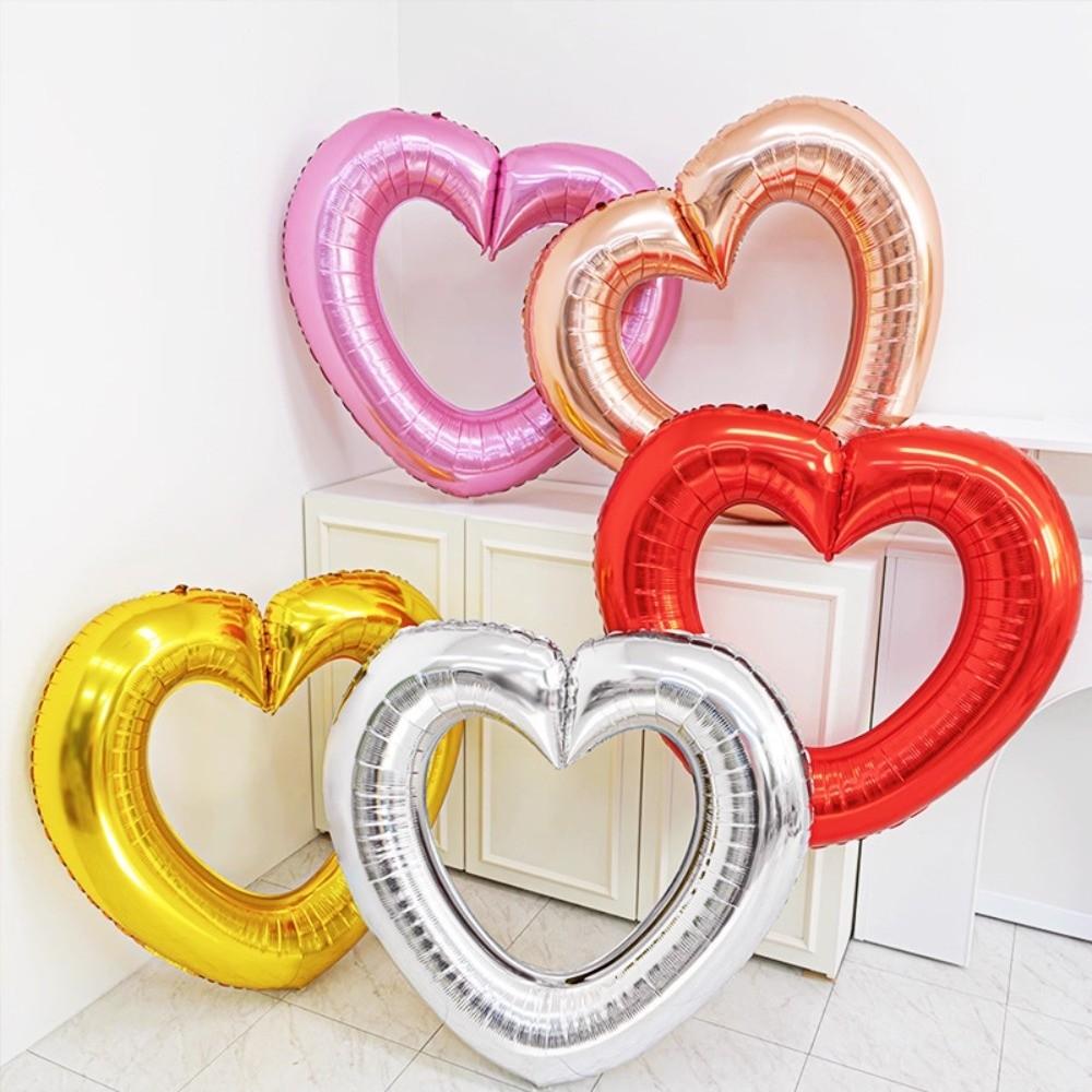 Metallic 40 Inch Heart Balloon Reusable DIY Hollowed Heart Foil Balloons Romantic Inflatable Heart Chain Balloons