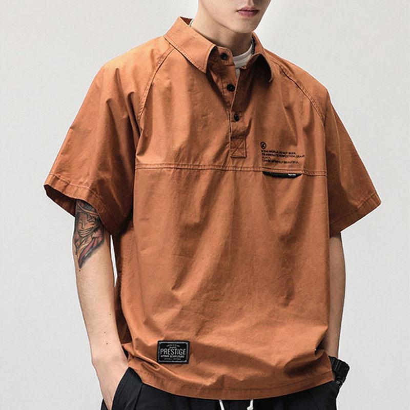 Young Style Letter Loose Polo Shirts Summer Printed Basic Men's Clothing Polo Shirts Stylish Button Casual Short Sleeve T-shirts