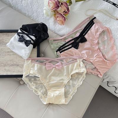 Damen Reine Sexy Spitze Spitze Baumwolle Atmungsaktiv Bequem Antibakterieller Schrittschutz Gesäß Satin Hüfttief Slips