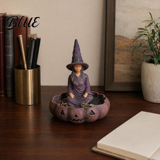 Resin Pumpkin Candy Bowl Halloween Faceless Witch Storage Tray Bowl Figurine Festive Home Decor Desktop Organizer for Candies Keys Jewelry Entryway