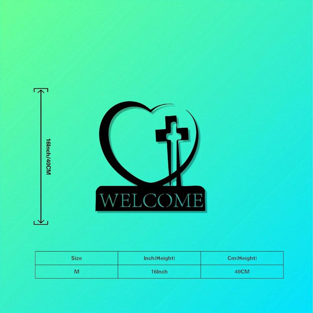 

Vintage Heart Shaped Cross Welcome Sign Religious Wall Decor Weather Resistant Iron Indoor Outdoor Christian Home Decoration Gift for Easter Christmas різнокольоровий