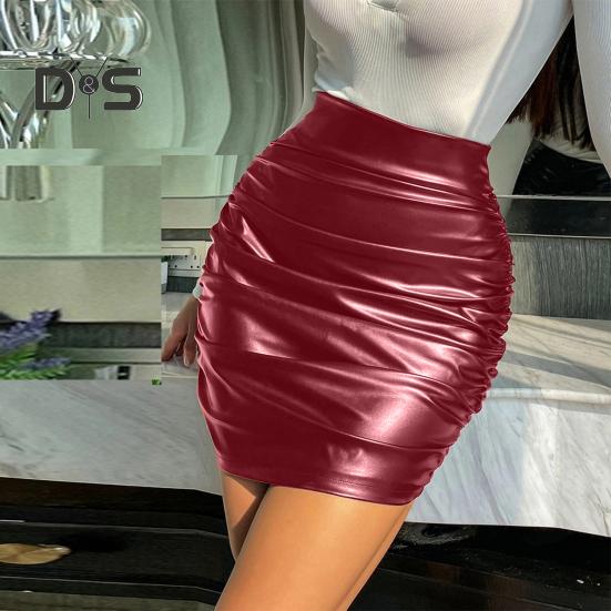 Damen-Etuirock, Kunstleder, hohe Taille, plissiert, Reißverschluss, einfarbig, glatt, atmungsaktiv, Clubwear, schmale Passform, dünn, für Damen, Party, Minirock