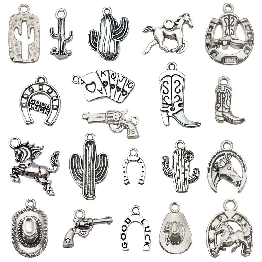 Cross-border Cowboy Western Bracelet: Horseshoe, Hat, Cactus Alloy Pendants for DIY Jewelry.