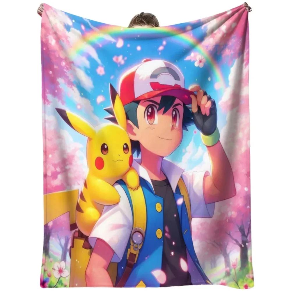 Pokemon Starter Pokemon Scenic Flannel Blanket Cartoon Anime Soft Warm Plush Throw Sofa Bed Couch Cover Camping Travel Fans Gift