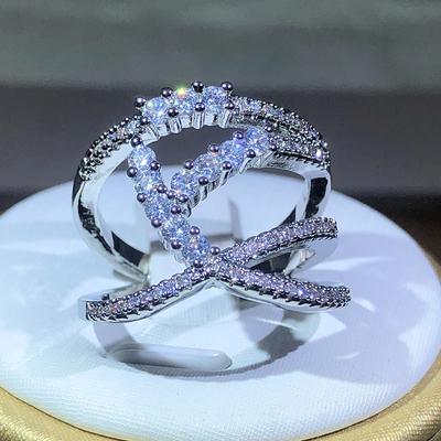 Creative Wrap-around Zircon Ring  Sterling Silver Interwoven Geometric Ring Ladies Birthday Christmas Jewelry Gift