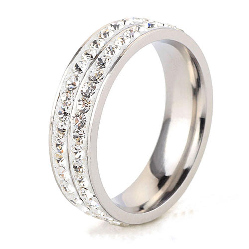 Simple Two-Row 6MM Ceramic Inlaid Diamond Titanium Steel Ring for Women, Stainless Steel, Versatile 6 серебряный