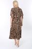 Women's Big Size Dress Plus Size Sleeves Rope Tie Leopard Pattern Dress
