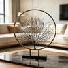 Metal Tree Figure Gold Arboreal Outline with Circular Structure Frame Minimalist