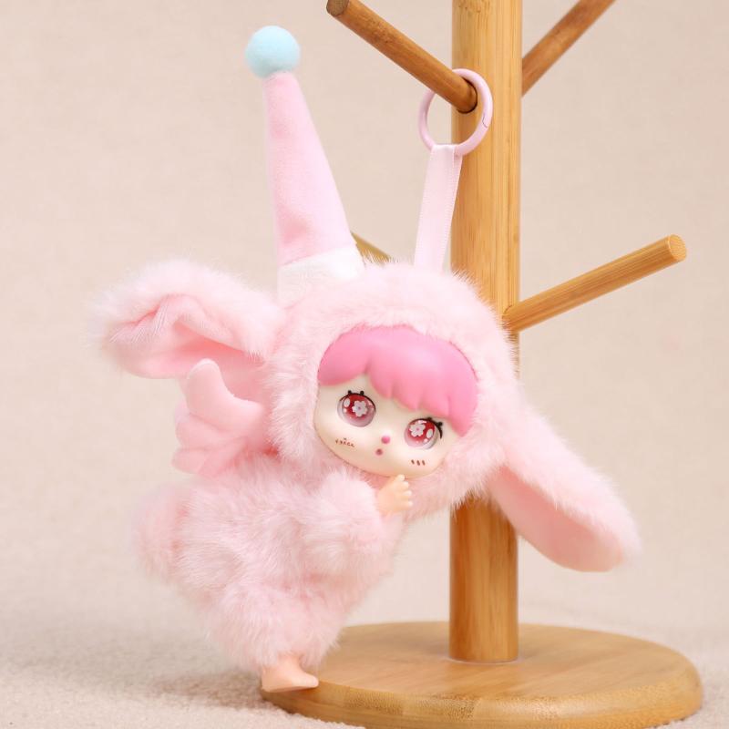 1Pcs Lying Posture Pajama Angel Plush Pendant Cute Fluffy Vinyl Doll Figure Collectible Anti-Lost Furry Doll Key Chain Kids Gift