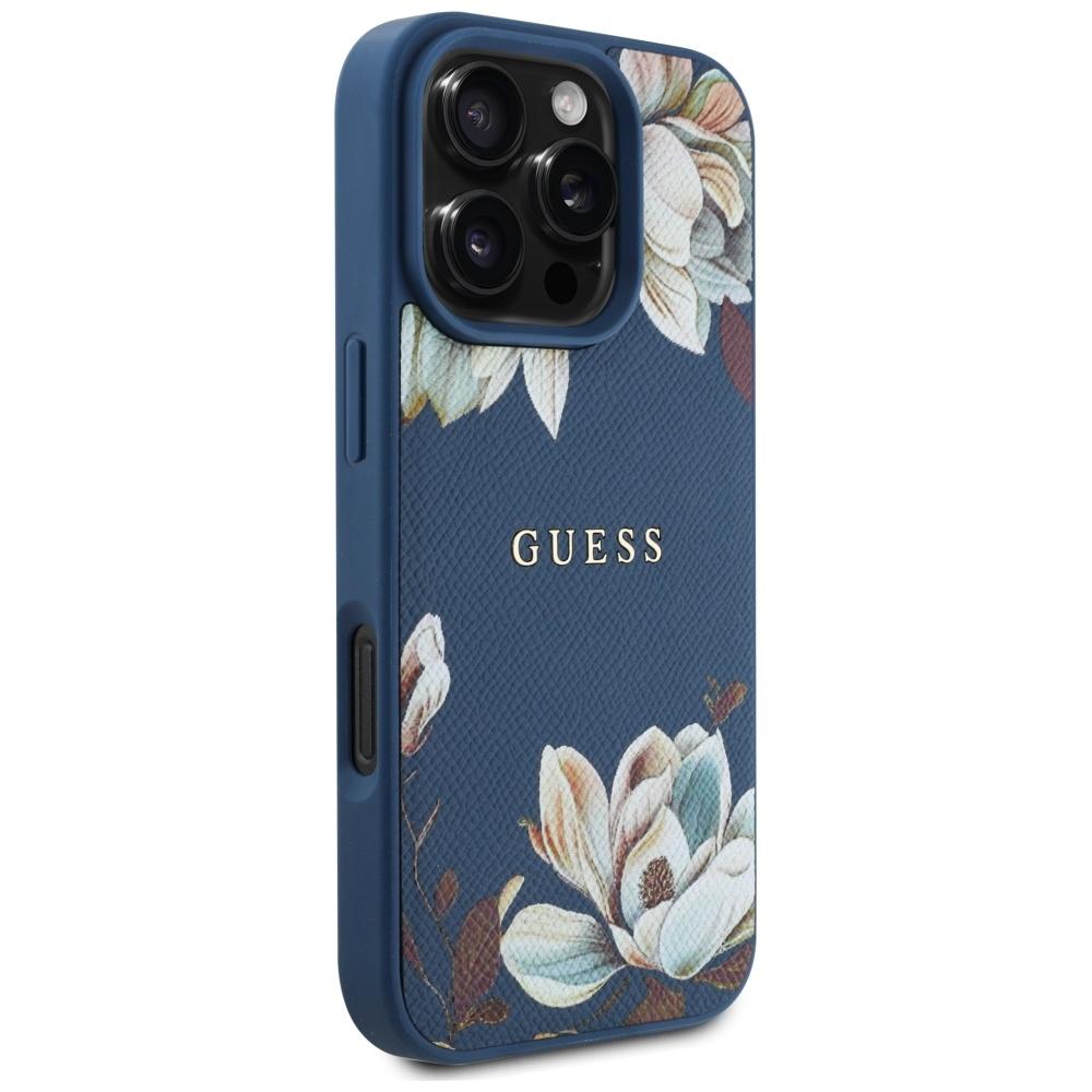 Etui Guess Grained Printed Flower        Pattern Magsafe Do Iphone 16 Pro Max Niebieski