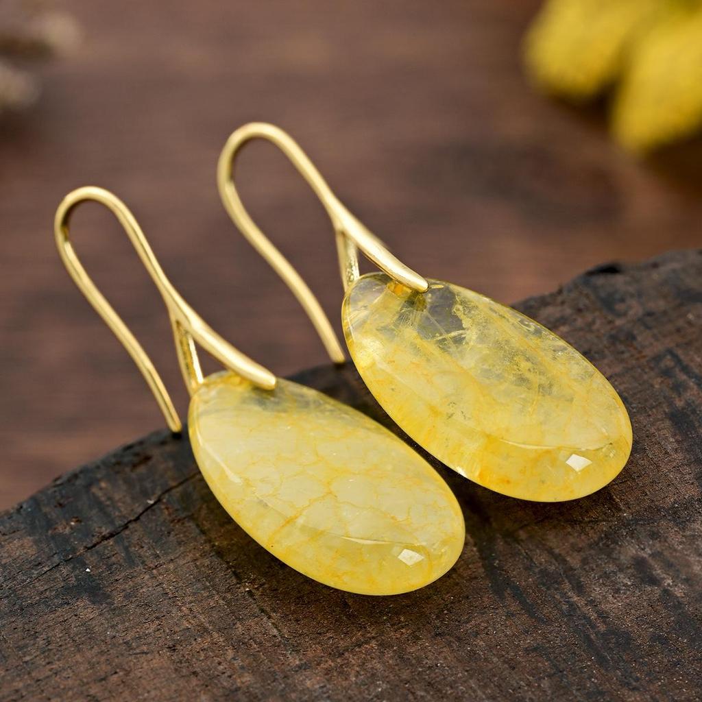 Citrine Water Drop Earrings for Women - Light Luxury Yellow Chalcedony and Agate Design
