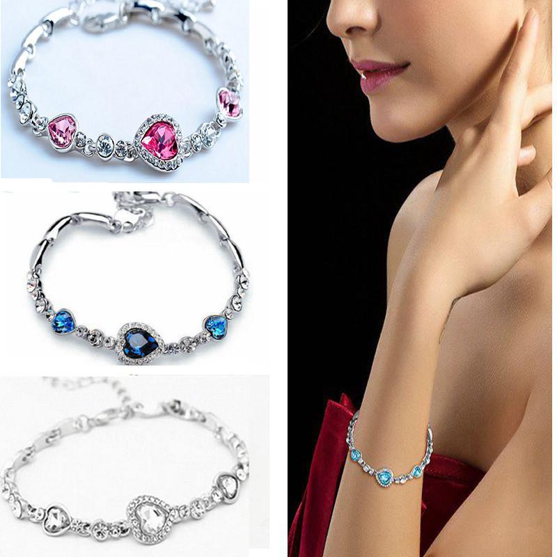 Ocean Heart Crystal Bracelet For Women With Silver Plating Fashion Jewelry Gift
